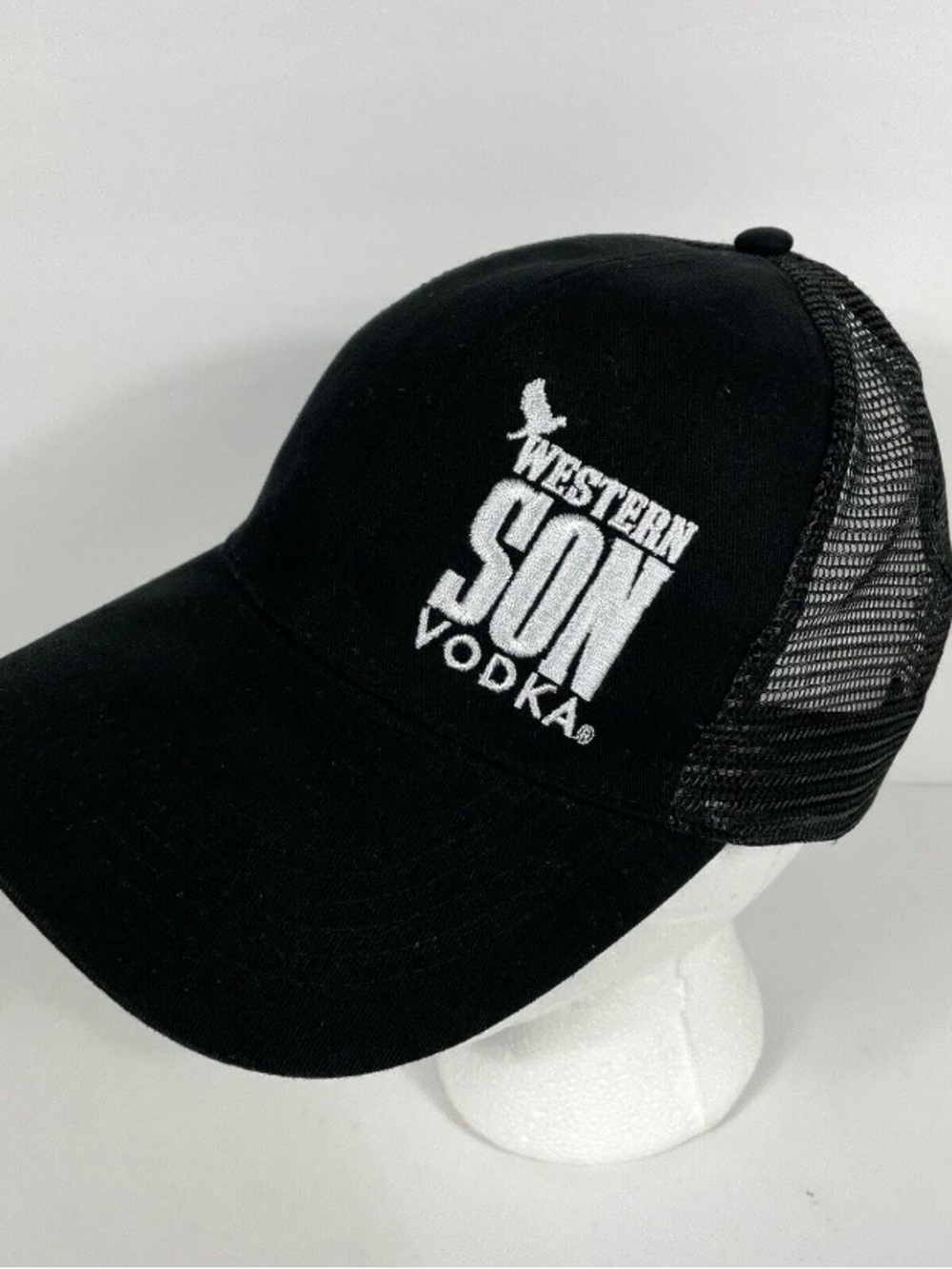 Western Son Vodka Distillery Texas Black Embroidered Trucker Snap Back Hat Cap